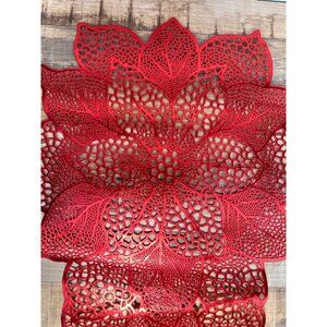 Lazer Die Cut Vinyl Lace Christmas Red Poinsettia Table Runner 6 Feet x 14.5''